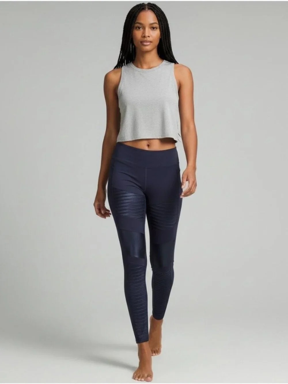 Alo Yoga Moto Leggings Womens Size M Navy Blue Athletic Athleisure Stretch Mesh